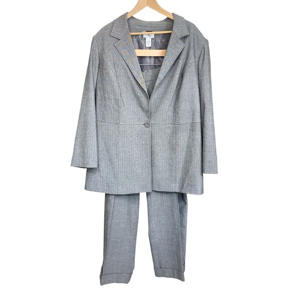 Avenue Womens Stretch Two-Piece Pant Suit Size 16 & 18 Gray Herringbone Pattern - Picture 1 of 10